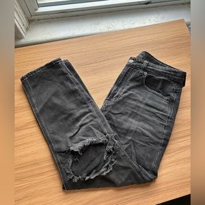American Eagle ripped faded black jeans, straight leg cropped
